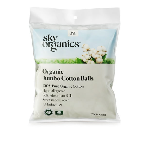 Sky Organics Organic Jumbo Cotton Balls for Sensitive Skin, 100 Count