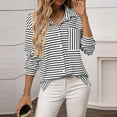 thumbnail image 3 of HAiming 3/4 Length Striped Button Blouses for Women Casual Long Sleeve Collared Office Work Dress Shirt with Pocket, 3 of 5