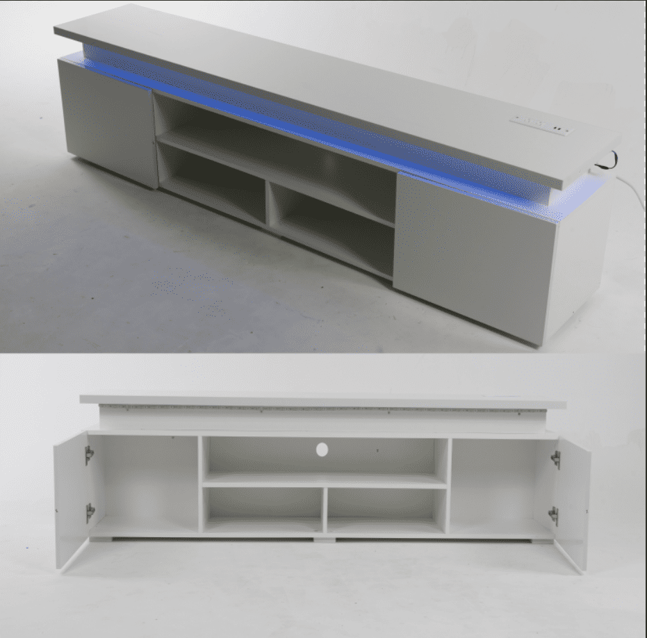 75" LED TV Stand with Power Outlet for up 85" TVs, Modern Large Entertainment Center TV Console Table with Wide Open Shelf