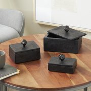 DecMode Black Marble Decorative Box with Black Knobs, 3 Count