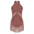 thumbnail image 3 of MSemis Women's Rhinestone Latin Samba Dance Leotard Tassel Salsa Rumba Ballroom Dance Costume Cocktail Dress Dusty Pink M, 3 of 5