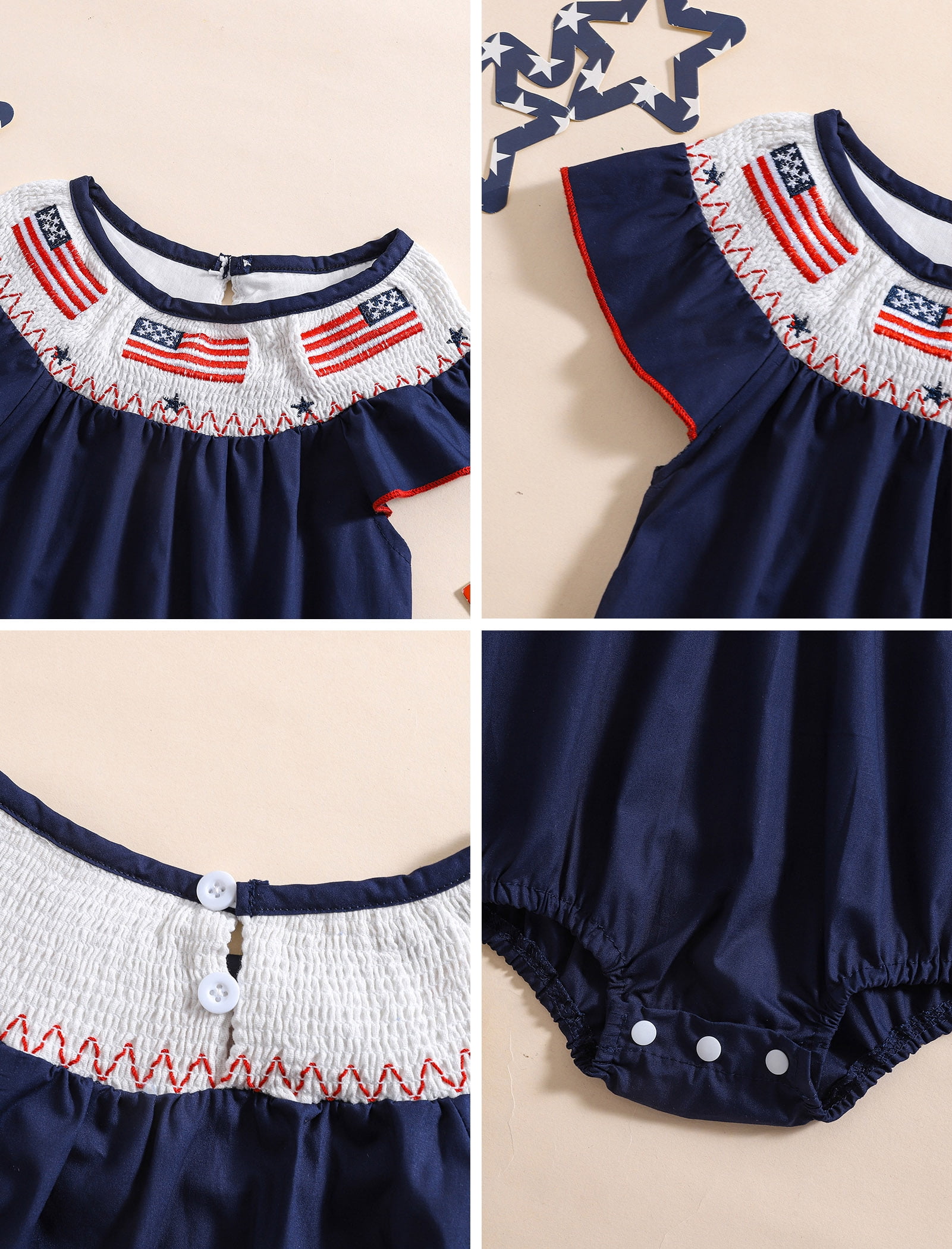 OBEEII Short Sleeve Romper for Girls Boys Embroidered Jumpsuit Onesie Birthday Cake Smash Bodysuit Summer Outfits for 3M-3T