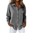 thumbnail image 2 of Women's Button Up Shirt Blouse Tops Long Sleeve Collar Loose Fit Solid Color Business Casual Work Office Vacation Travel Fashion Essential Gift for Women | Sopatenor,Black XL, 2 of 8