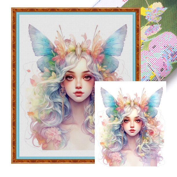 Hilo de bordar de algodón completo, 11CT, estampado de mariposa, punto de cruz, 50x60cm