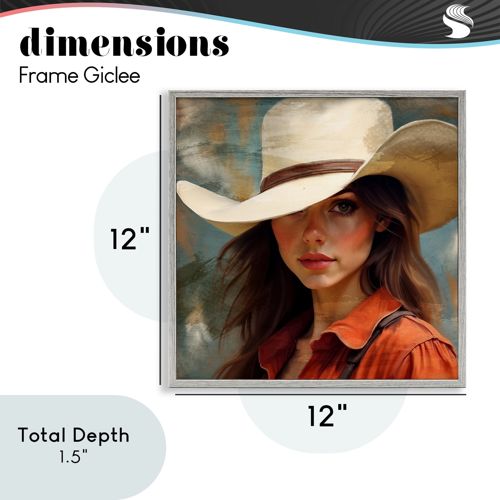 Cowgirl Gaze Beneath Hat Gray Framed Giclee Art, design by Kim Allen