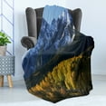 thumbnail image 4 of Landscape Soft Flannel Fleece Blanket, Snow Village Mountain Retreat in Colorado Park Pine Region Peak Photography Print, Cozy Plush for Indoor and Outdoor Use, 70" x 90", Green Blue, by Ambesonne, 4 of 5