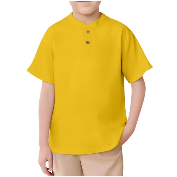 DxhmoneyHX Boys Button Down Shirts Kids Summer V Neck Lapel Short Sleeve T Shirts Loose Fit Textured School Uniform Blouse Beach Vacation Tops Size 5-14 Years