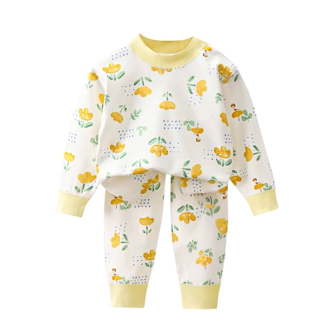Odeerbi 6M-10Y Niños Verano Algodón Pijamas Manga Larga Tops Pantalones Conjunto Suave Floral Sleepwear Dos-Pijamas de Dos Piezas