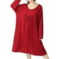 thumbnail image 3 of Defitshape Women's Plus Size Nightgown Cotton Long Sleeve Sleepwear Pajama Night Dress Soft Comfy Knee Length Pleated Stretchy Sleep Gown Red 3X, 3 of 5