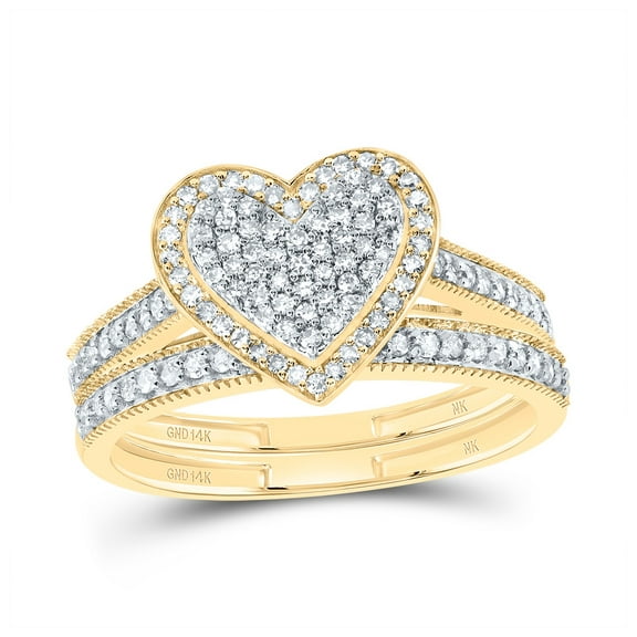 14kt Yellow Gold 3/8 Cttw Natural Diamond Fashion Heart Wedding Engagement Anniversary Bridal Set, Women Size: 5-9