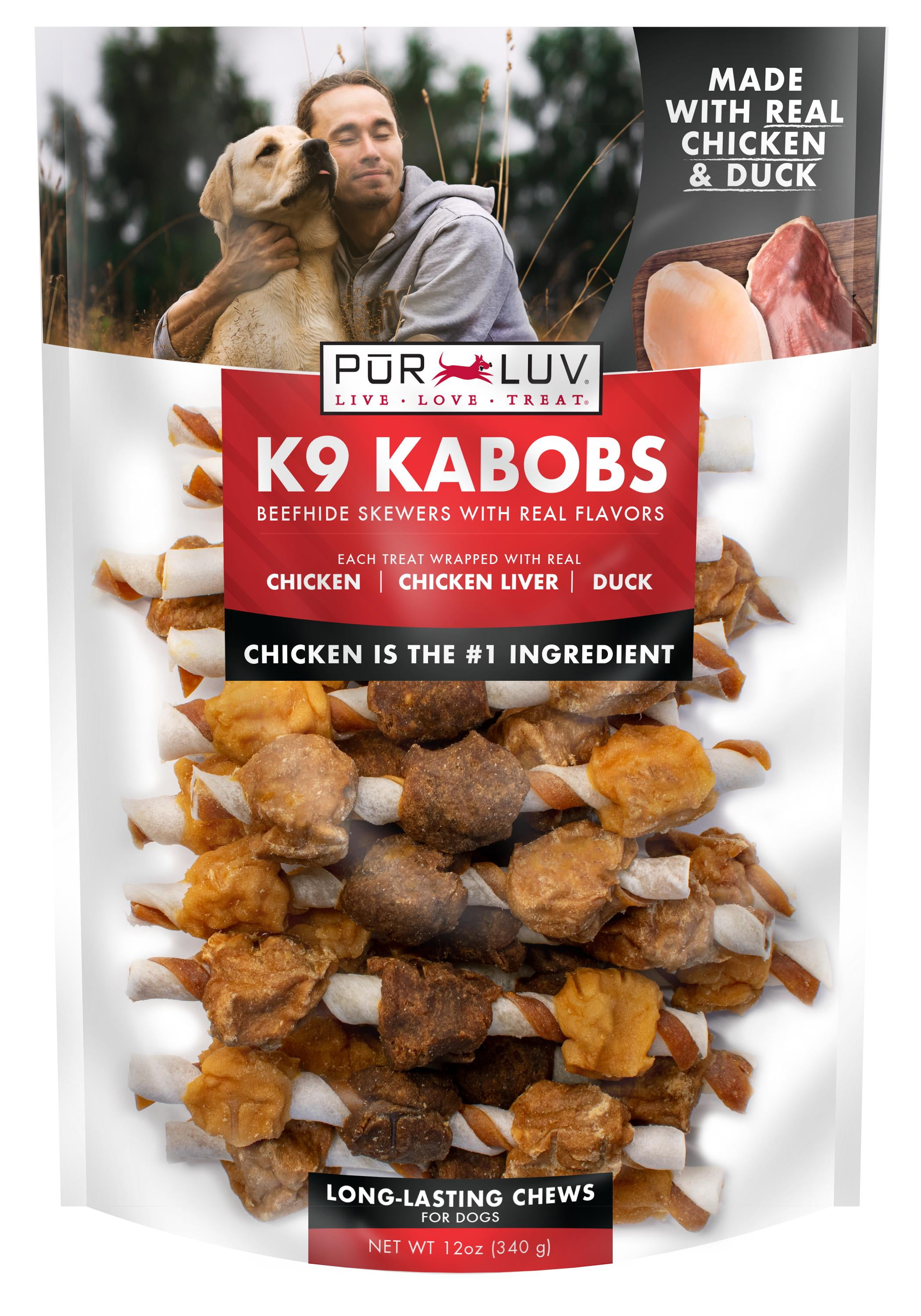 PUR LUV K9 Kabobs Triple Flavor Stick Treats for Dogs, 12 Ounces