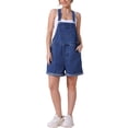 thumbnail image 2 of INSPIRAR CHIC Conjuntos de mezclilla para mujeres, mono casual con tirantes ajustables, pantalones cortos de mezclilla, S Azul oscuro, 2 of 6