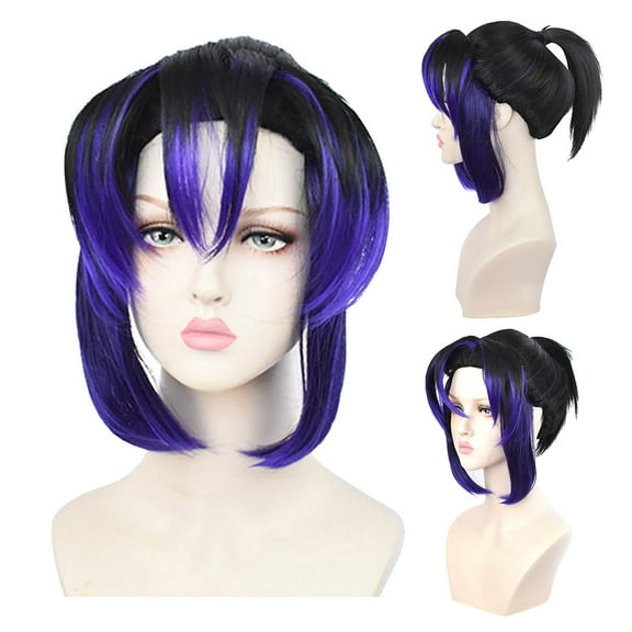 Qliuoazw 30cm Black Gradient Blue Cos Wig Fiber Silk Wig Rose Mesh With Hair Net