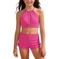 thumbnail image 2 of MAIHAN Girls Swimsuit Two Piece Tankini Swimsuits with Boyshort Adjustable Ruched Bathing Suit Summer Swimwear(Pink,12-13 Years), 2 of 7