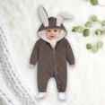 thumbnail image 3 of XinLfly Kids Baby Rabbit Ear Hooded Zipper Romper Toddler Bodysuit Long Sleeve Solid Color Zip Hoodie Jumpsuit Infant Playsuit,Brown,0-3M, 3 of 7