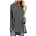 thumbnail image 1 of Bidobibo - Camiseta de manga larga para mujer, tallas grandes, holgada, informal, con cuello en V, estilo túnica, suave, lisa, para otoño, tallas S-XXL, 1 of 7