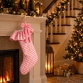 thumbnail image 7 of Plaid Ruffle Christmas Stockings, Vintage Checkered Stocking with Velvet Bow for Fireplace Mantel Decor, Holiday Gift Socks Set for Home, 18in, 7 of 7