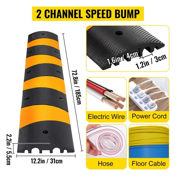 VEVOR - Rampa protectora de cable resistente para entrada de entrada de goma de 6 pies, 72.4 x 12 x 2.4 pulgadas, 2 canales, para garaje, caminos de grava, asfalto, hormigón, tope de velocidad de