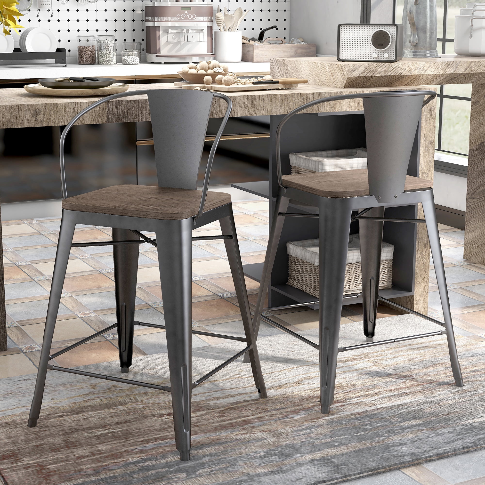 Furniture of America Scully Metal Counter Height Chair- Set of 2, Gray