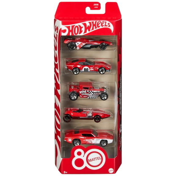 Hot Wheels Core Mattel 80th Anniversary 5-Pack of 1:64 Scale Toy Cars with Collectible Deco