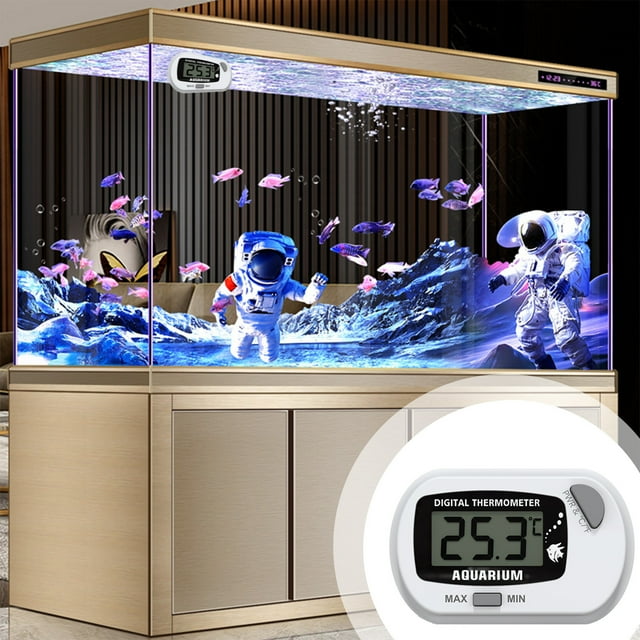 Aquarium Thermometer under $5! CQCYD Aquarium Thermometer, Waterproof Digital Temperature Gauge with Probe, Fish Tank Reptile Turtle Tank Monitor, Suction Cup Mount, Easy Read LCD