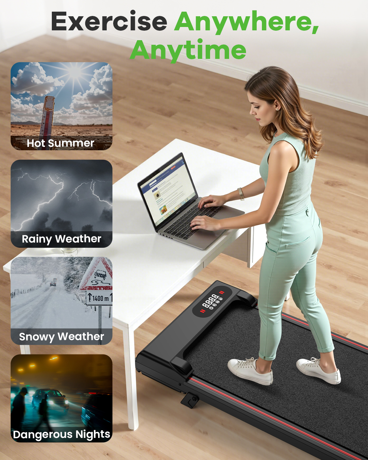 Evitormill Walking Pad Under Desk Treadmill with Incline for Home and Office, 2.5HP Low Noise, 35" Running Belt, Supports 265 Lbs (Black)