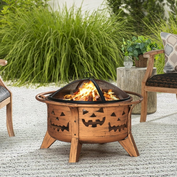 Round Copper Finish Steel Fire Pit, Copper Fire Pits Outdoors