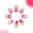 thumbnail image 6 of Medium Square False Nail Pink Flower Designs Press On Nail Full Cover Acrylic Artificial Nail Glossy Stick on Nail, 6 of 9