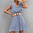 thumbnail image 1 of Vestido floral de verano para mujer Ticfox con manga casquillo y volantes en V, 1 of 5