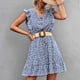 thumbnail image 4 of Vestido Floral Para Mujer, Agradable A La Piel, Transpirable, Cuello En V, Volantes, Manga Casquillo, Elegante Botón Frontal Para Vacaciones ANGGREK Azul oscuro L, 4 of 5