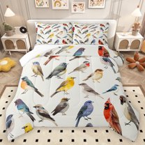 Homewish Wild Cardinal Bird Bedding Comforter Set,Flying Animal Twin Comforter Sets,Multicolor Birds Bedding Set For Bots Girls,Ultra Soft Home Decor,2-Piece