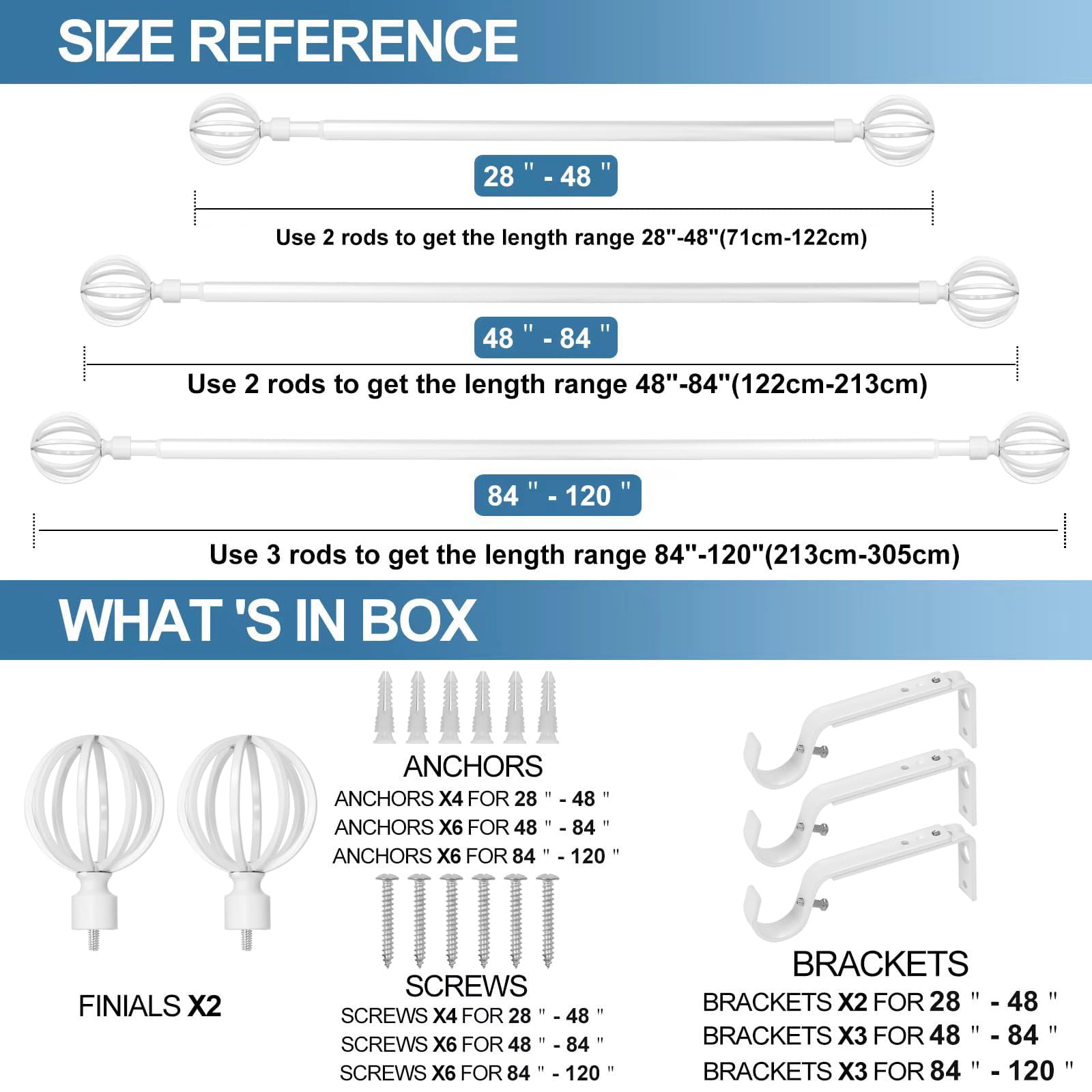 Urbanest 3/4" Diameter Designer Steel Cage Single Curtain Rod – Heavy Metal Decorative Finials, Drapery Hardware for Window Treatments, 28" to 48", Glossy White