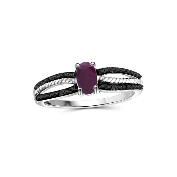 JewelersClub Ruby Ring Birthstone Jewelry – 0.50 Carat Ruby Sterling Silver Ring Jewelry with Black Diamond Accent – Gemstone Rings with Hypoallergenic Sterling Silver Band
