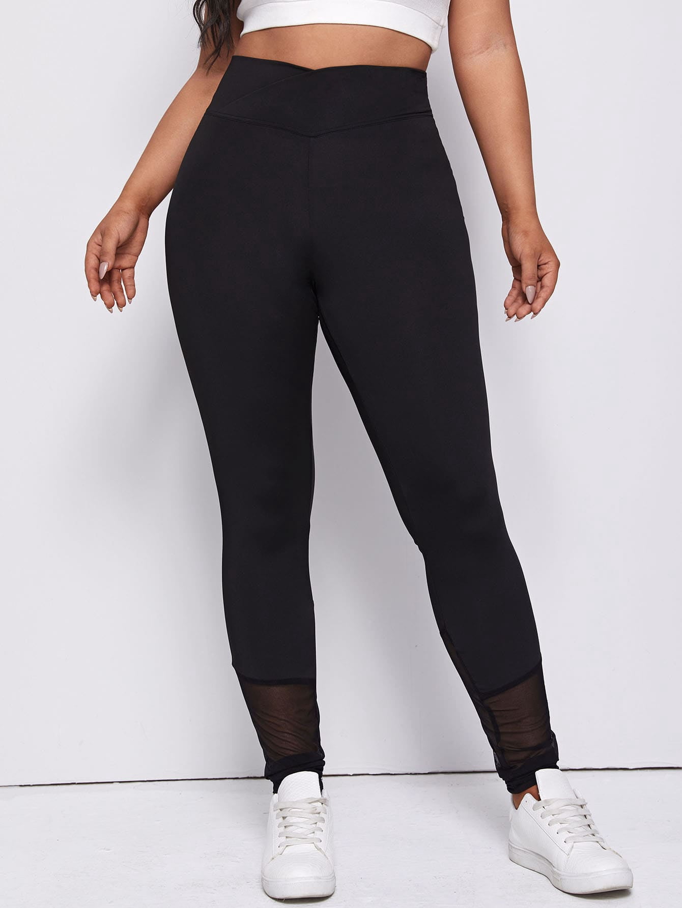 Women's Plus Size Mesh Panel High Waist 
