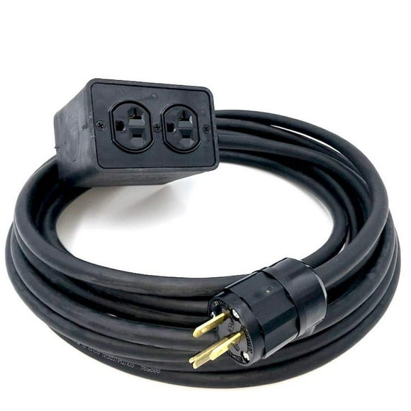 Rubber Quad Duplex Box - 4 AC Outlets & 25' 12/3 Hardwired Power Cable, USAMade
