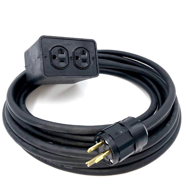 Rubber Quad Duplex Box - 4 AC Outlets & 25' 12/3 Hardwired Power Cable, USAMade