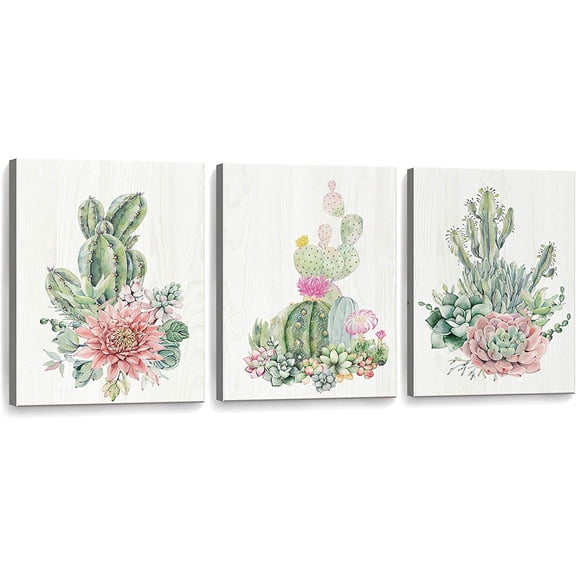 Framed Canvas Wall Art Succulents Cactus Picture Print Paintings Bathroom Wall Decor Living Room Bedroom Kitchen Wall Decorations Artwork Modern Home 3 Piece Plant Wall Decor Size 12x16 inch 3 Panel