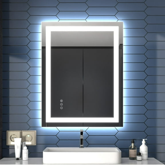 28" W X 36" H LED Bathroom Large Light Led Mirror,Anti Fog,Dimmable,Dual Lighting Mode,Tempered Glass|Apex