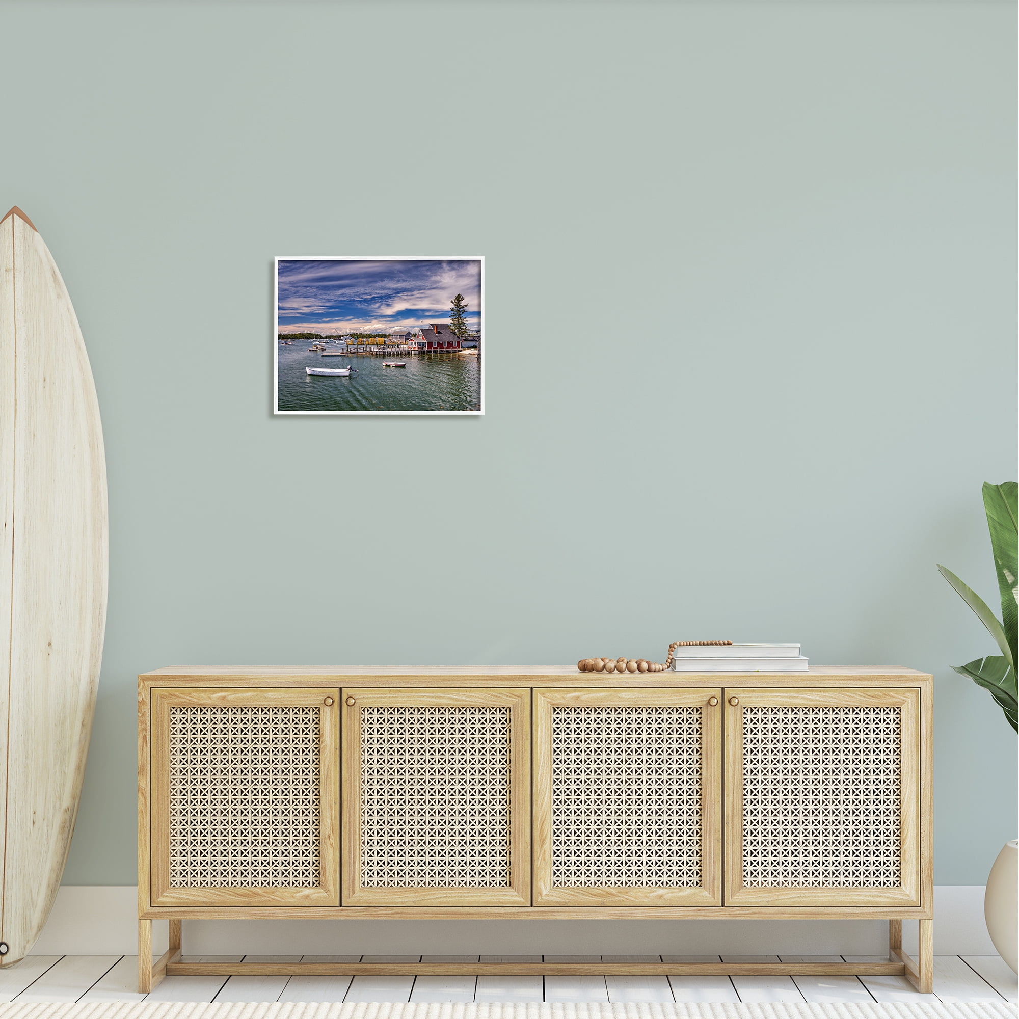 Stupell Seaside Marina Boat Harbor Landscape Photography White Framed Art Print Wall Art
