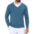 thumbnail image 1 of SUÉTER DE PULLOVER DE PUNTO DE COLOR SÓLIDO DE MANGA LARGA CON CUELLO EN V PARA HOMBRE S AZUL, 1 of 5