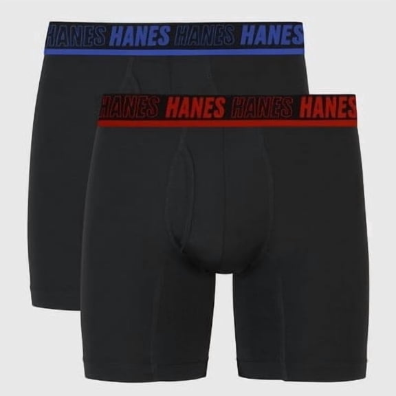 Hanes Moves Premium Men's Anti-Chafe X-Temp Boxer Briefs, Black, 2-Pack, Size: S-XL