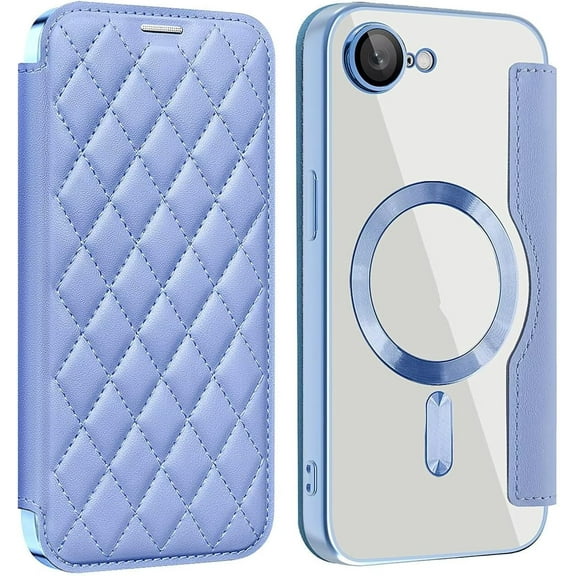 KOMI for iPhone 16E Case,Magnetic Leather [Compatible with Magsafe] Card Slot Flip Folio Wallet Shockproof Drop Protection Phone Case for iPhone 16e 6.1 Inch (Blue)