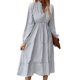 thumbnail image 5 of TRKIYQC Mujer Vestido Casual Cuello en V Botones Manga Larga Linterna Cintura Alta Volantes Dobladillo Raya Midi Vestido TRKIYQC moda, 5 of 7