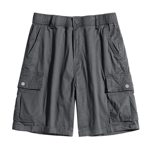pstuiky Pantalones cortos para hombre, Pantalones cortos cargo para hombre, para correr, con múltiples bolsillos, cintura elástica, de algodón, para senderismo.