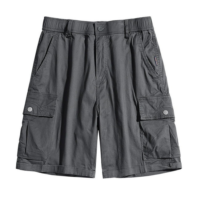 pstuiky Pantalones cortos para hombre, Pantalones cortos cargo para hombre, para correr, con múltiples bolsillos, cintura elástica, de algodón, para senderismo.