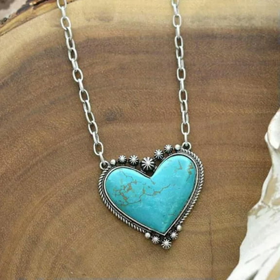 HOOUN Vintage Style Turquoise Moonstone Necklace Pendant Boho Western Women Jewelry-8#Heart Turquoise Necklace