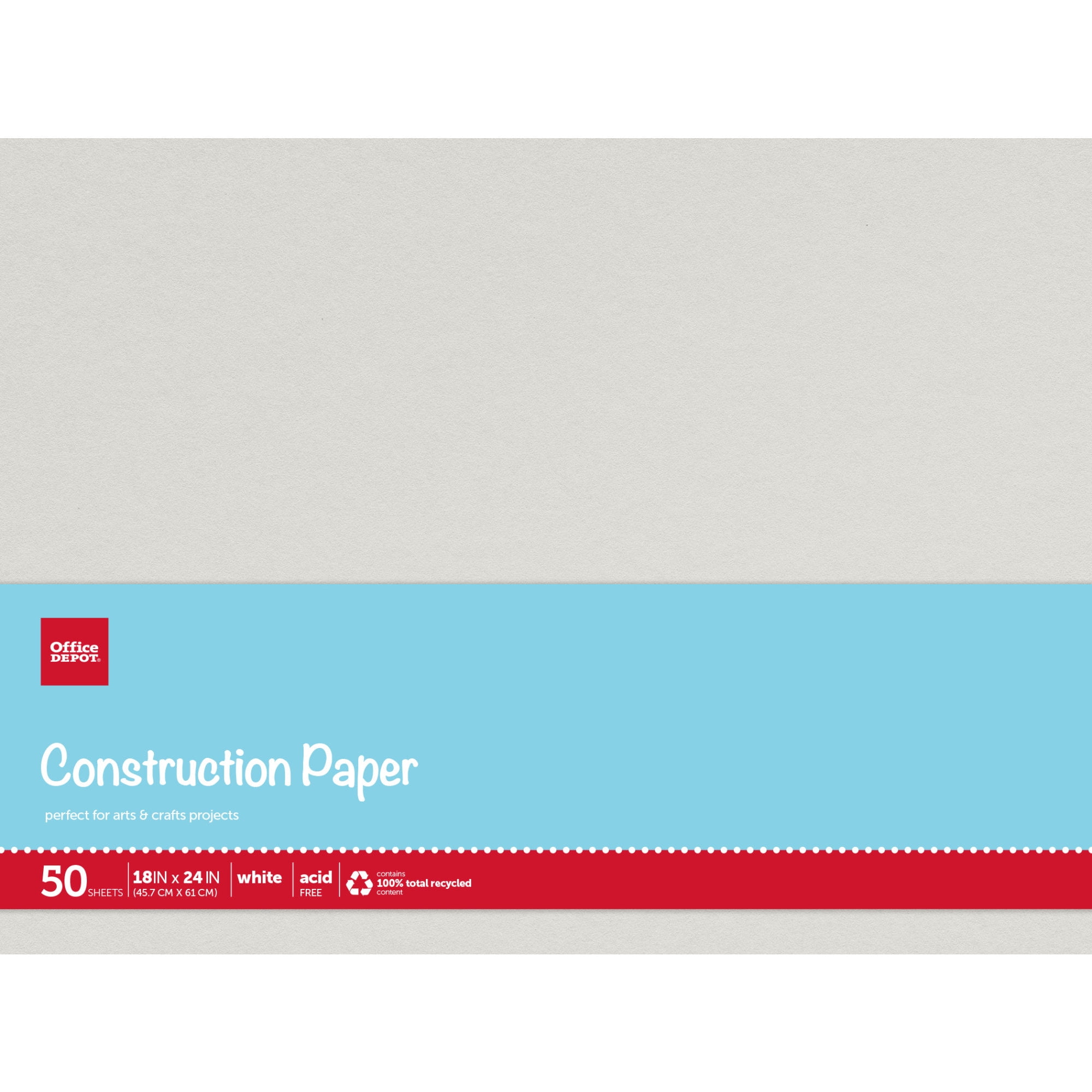Office Depot® Brand Construction Paper, 18' x 24', 100% Recycled, Stone White, Pack Of 50 Sheets