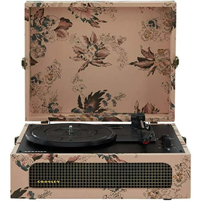 Crosley CR8017B-FL Voyager Tocadiscos de vinilo portátil vintage con entrada/salida Bluetooth y altavoces integrados, floral