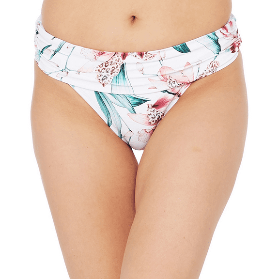 La Blanca WHITE Flyaway Orchid Shirred Band Hipster Bikini Swim Bottoms, US 14