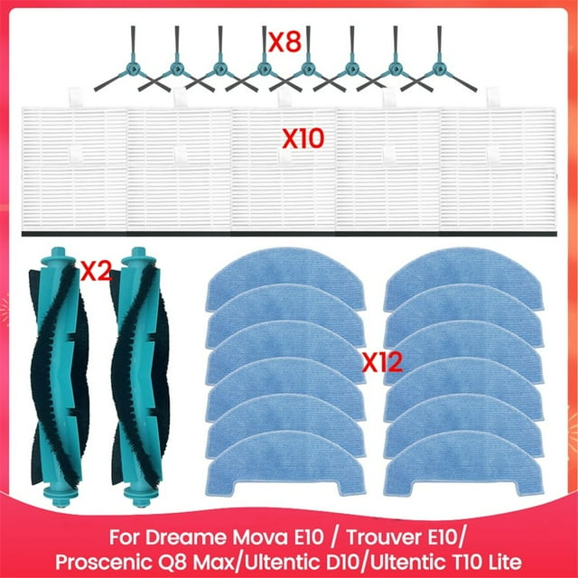 Kit de 32 Piezas de Filtro de Cepillo y Paño de Fregona para E10 Trouver E10 Q8Max D10 T10, Piezas de Repuesto para Aspiradora